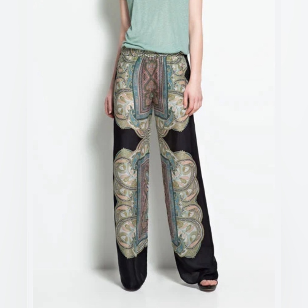 Zara Printed Silk Pants Size Small